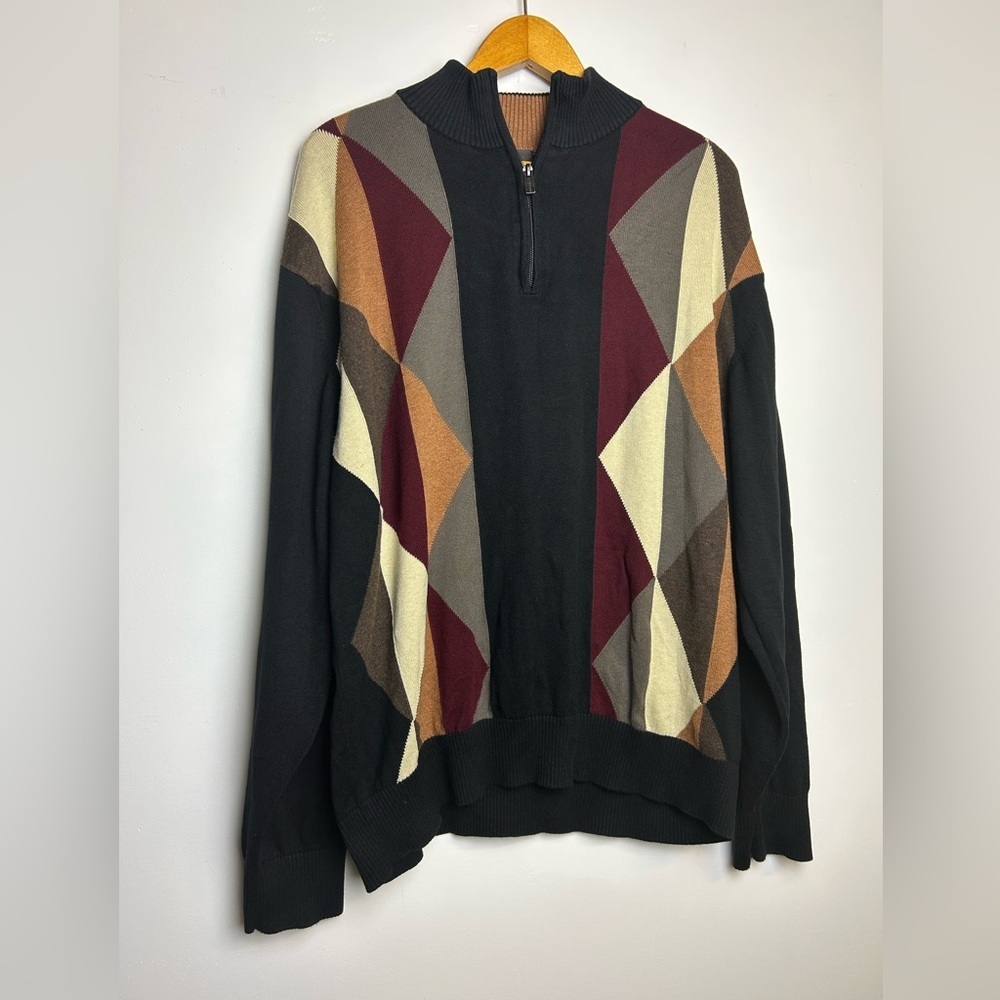 Y2k VTG f/x fusion Sweater XXL Men’s Wool Blend Block Academia Preppy Zip up
